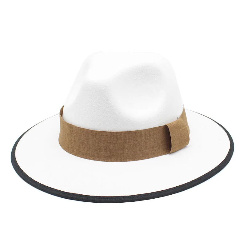 

White French Style JAZZ Top Hat Women S Spring Autumn Winter And Summer British Flat Brim Knight Wide Brim Woolen Fedora Hat Men