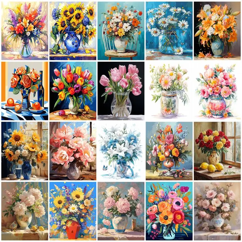 

RUOPOTY-Diy Oil Painting By Numbers Flowers Vase Paint Kit Watercolor Picture Frame Markers By Numbers Crafts Acrylic Wall Decor