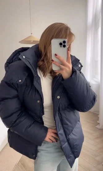 Solid-color Hooded Single-breasted Padded Jacket  Mid-length Zipper Up Snap Button Puffer Coat 2026 Women Winter Casual Outfits