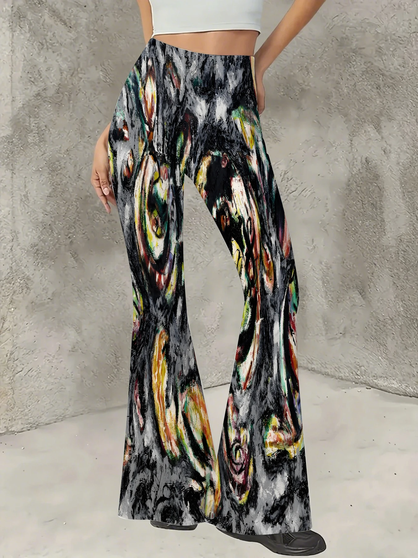 

Women's Flared Pants Abstract Oil Painting Print Trousers Stretchy Casual Bell Bottoms For Daily Streetwear