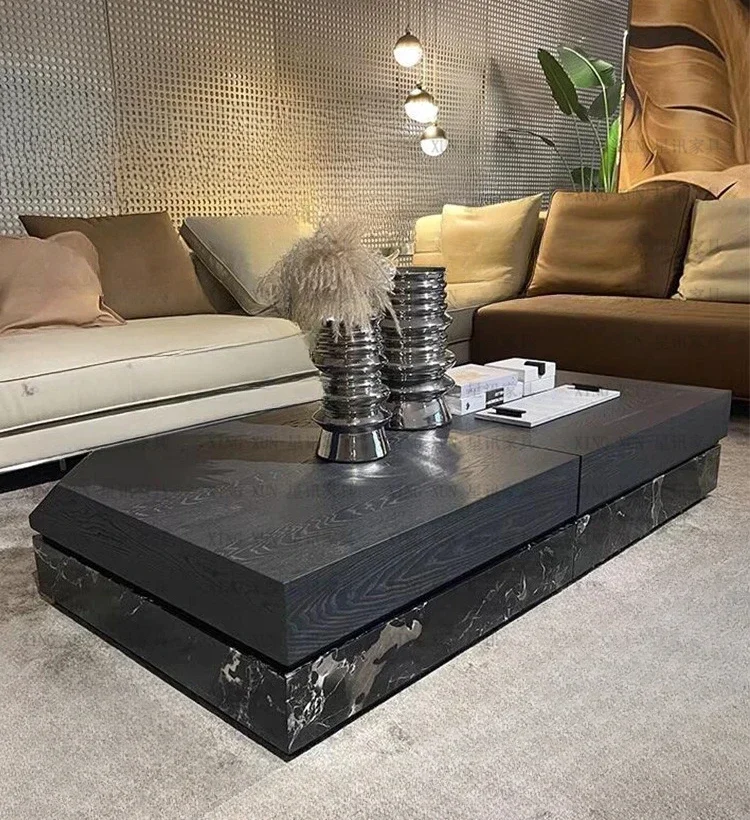 Natural black rose marble coffee table high sense medieval light luxury modern living room rectangular coffee table