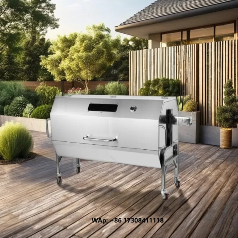 Portable Gas and Charcoal BBQ Grill Stainless Steel Outdoor Use Rotisserie Roast for Whole Pig Lamb Spit Max Load 60 kg Picnic