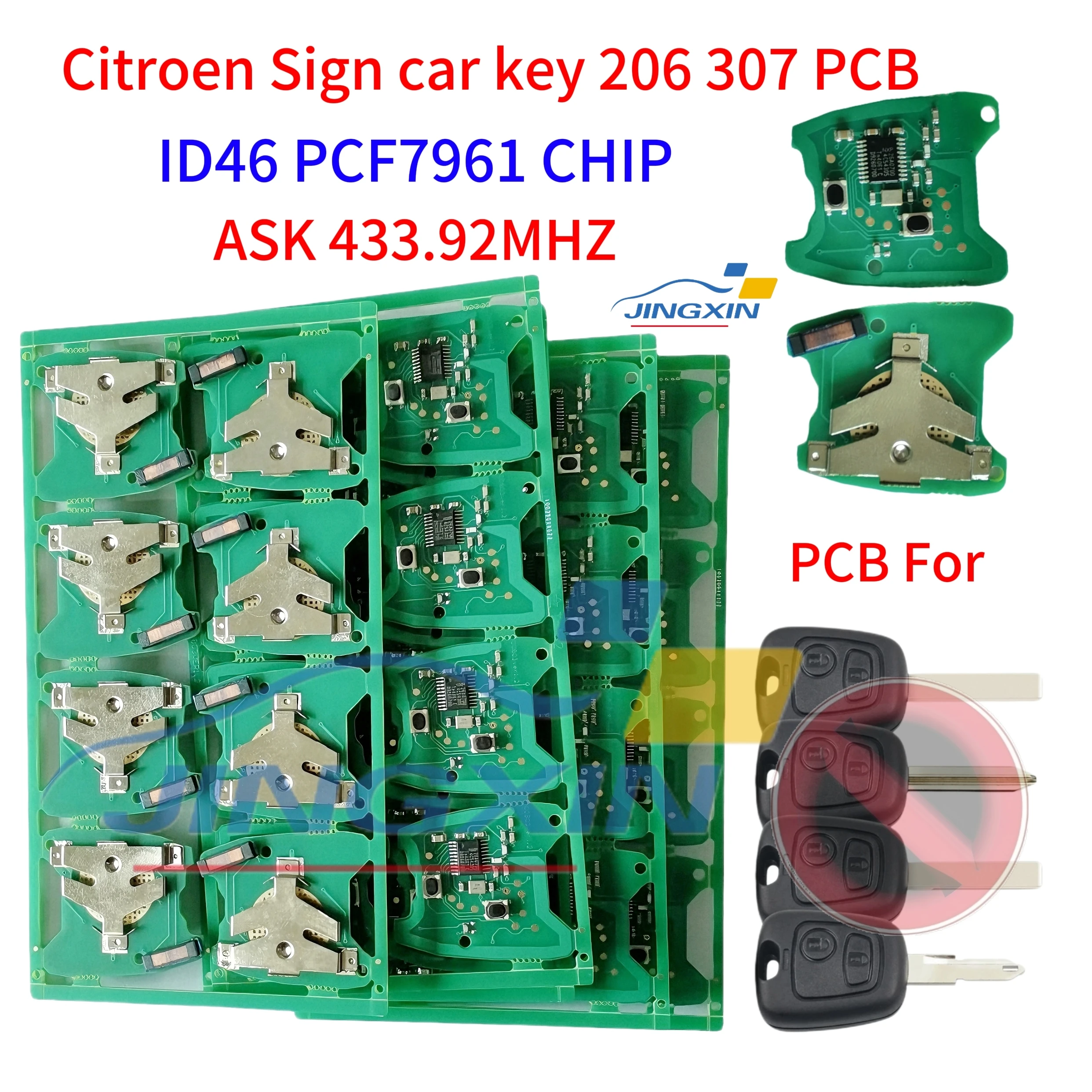 

Jingxin Remote PCB Car Key Circuit Board For Peugeot 106 206 207 306 307 Citroen C1 C2 C3 C4 Picasso 433MHZ ID46 PCF7961 2Button