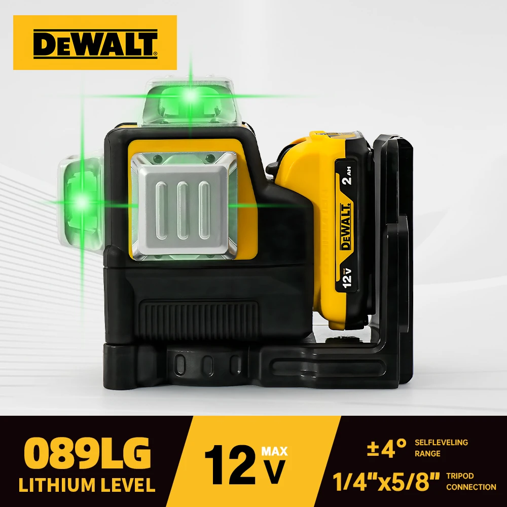 Dewalt 3 lados * 360 grados Vertical 12 líneas nivel láser Horizontal medidor de nivel de luz verde al aire libre con batería Dewalt 12V