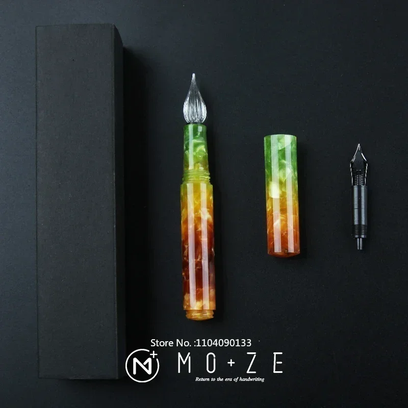 hot-wanwu-creative-celluloid-aurora-mini-glass-dip-pen-fountain-pen-pocket-ef-f-small-bent-nib-colorful-ink-pen-gift-new-set