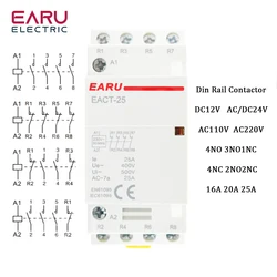 4P 16-25A AC 220V 230V 50/60Hz Din Rail Household AC Modular Contactor Switch Controller 4NO 4NC 2NO 2NC Smart Home House Hotel