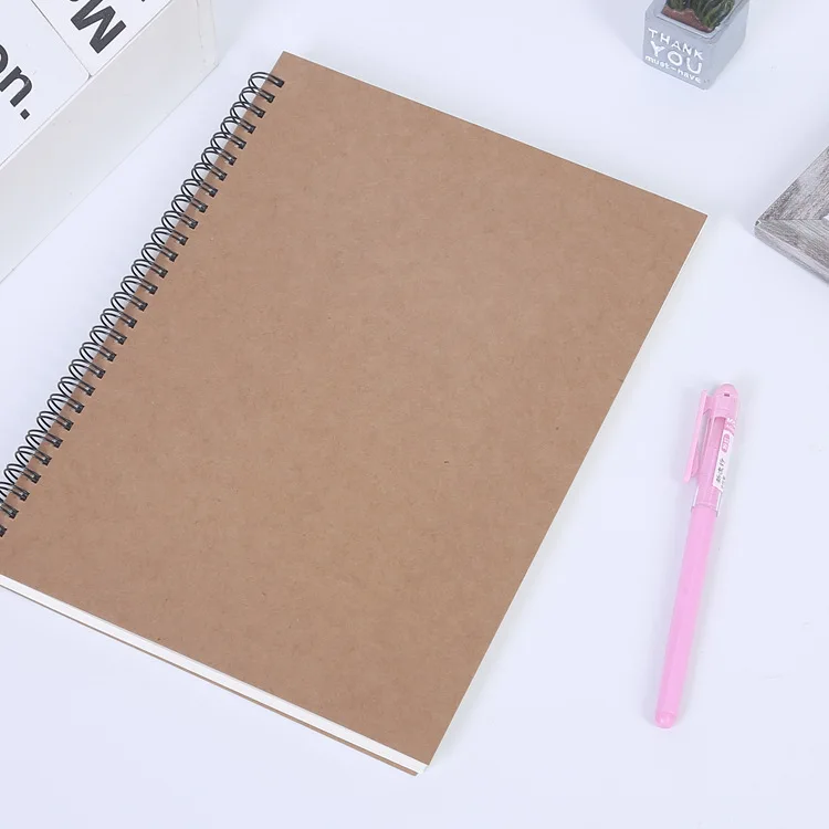 New A4 Diary Kraft Paper Coil Book Journal Notebook Hardcover Cardboard Grid Dot Spiral Note Sketchbook School Office Supplies