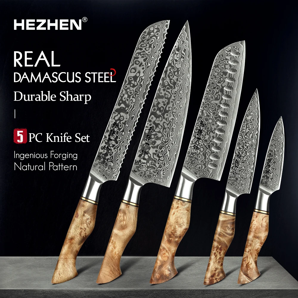 

HEZHEN Kitchen Knife Set 1/2/3/5PC Damascus Steel Knives Kitchen Chef Knives Accessories Kitchen Tools