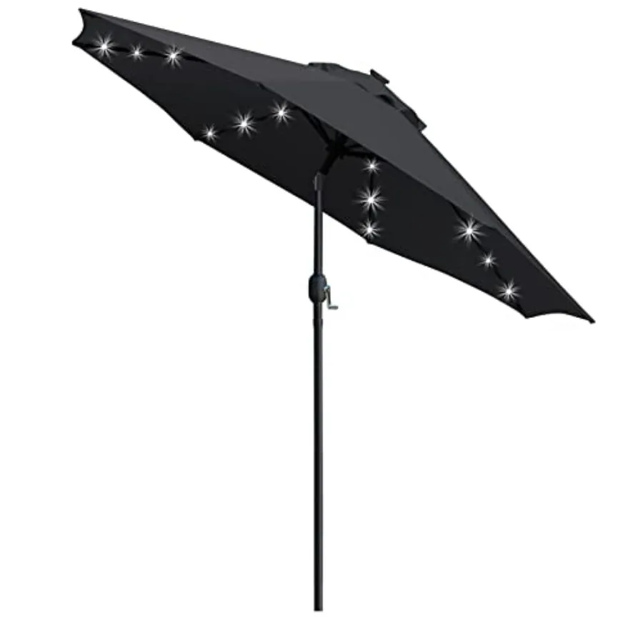 9' Solar LED Lighted Patio Umbrella with 8 Ribs/Tilt Adjustment Crank Lift System