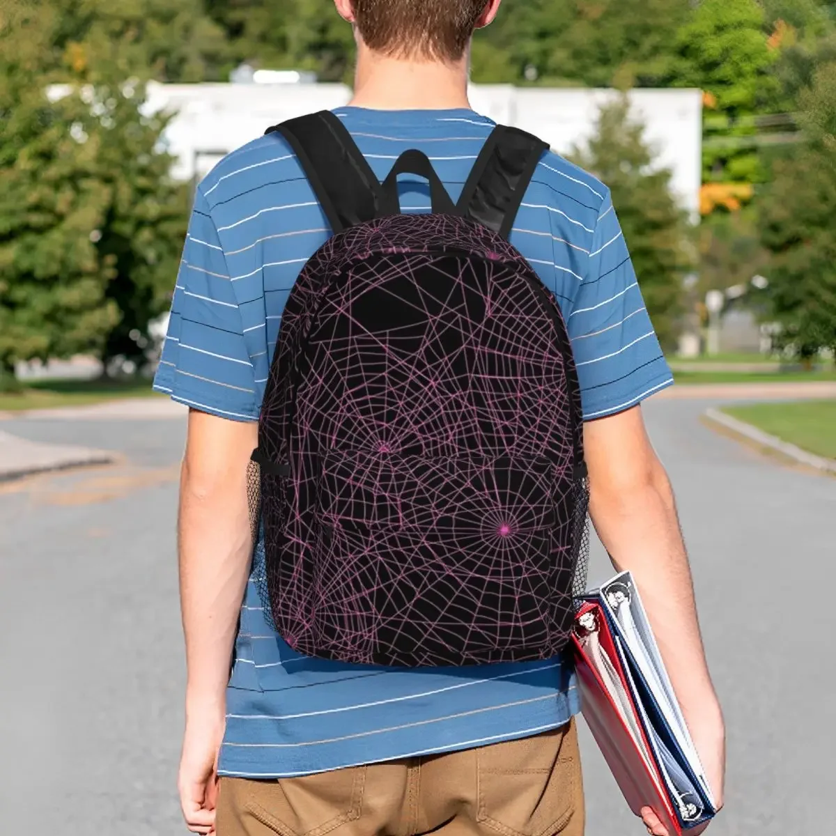 Spider Webs กระเป๋าเป้สะพายหลังวัยรุ่น Bookbag การ์ตูนนักเรียนโรงเรียนกระเป๋าเดินทาง Rucksack กระเป๋าสะพายขนาดใหญ่ความจุ