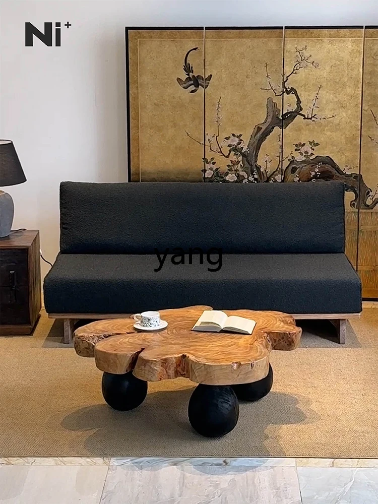LMM fabric sofa Japanese-style living room straight row three-person bed and breakfast retro wabi sabi wind
