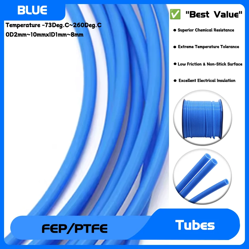

Blue ID 1 2 2.5 4 6 8mm x OD 2 4 6 8 10mm PTFE Tube FEP Insulated Hose Extruder J-head Rigid Pipe For 3D Printer Parts 1~10m