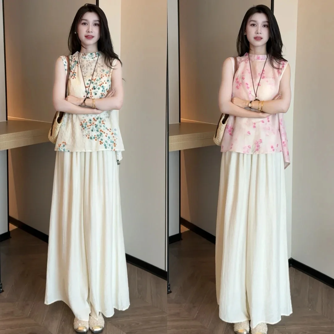 

2025 new summer style ramie sleeveless new Chinese style national style sun protection loose new summer suit for women