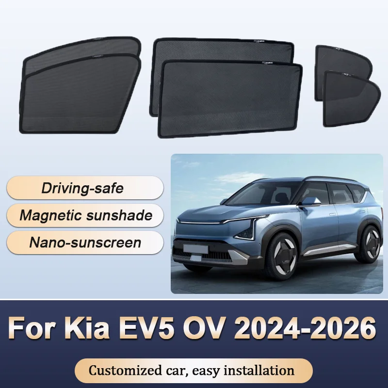 

Sun Shades For Kia EV5 OV 2024 2025 2026 Sunshades Magnetic Heat insulation Mesh Window Privacy Curtains Visor Car Accessories