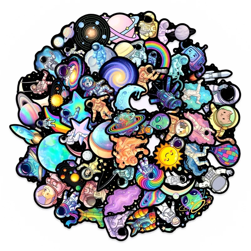 

50PCS Cartoon Space Astronauts PVC Sticker Aesthetic Colored DIY Sticky Decoration Scrapbooking Hand Accounting Supplies