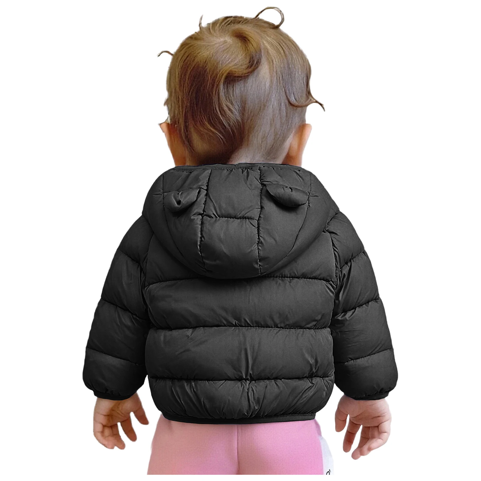 سترة شتوية دافئة بغطاء للرأس للأطفال الأولاد والبنات معطف منتفخ مبطن بأكمام طويلة وآذان الدب وسحاب ملابس خارجية خفيفة الوزن مقاومة للرياح #2