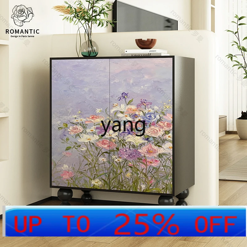 

LH Cream Wind Flower Door Solid Wood Shoe Cabinet Entry Living Room Decoration Entrance Cabinet