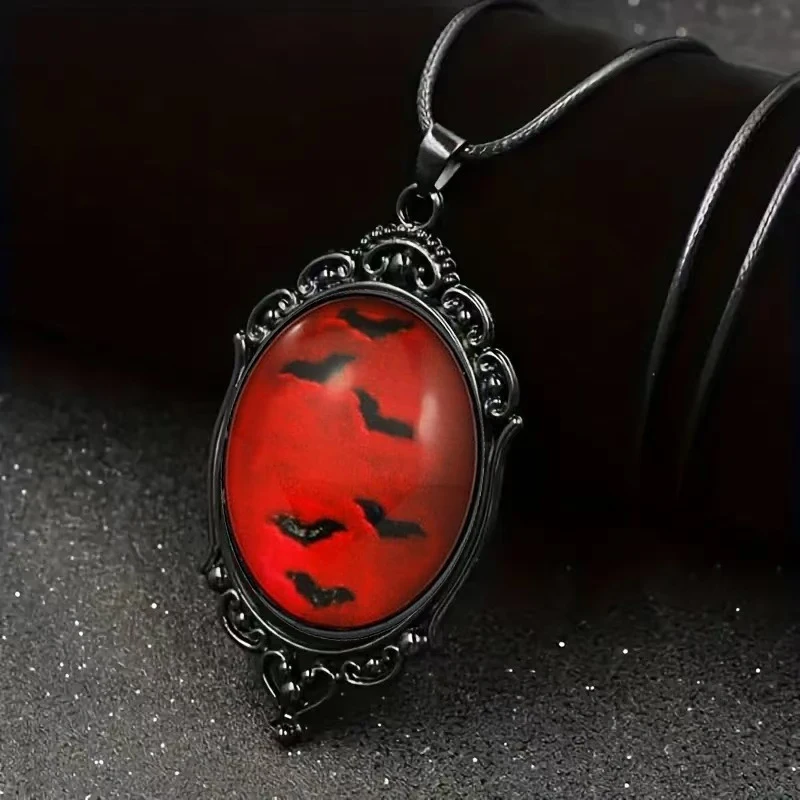 Halloween Witch Cosplay Necklace Earring Set Jewelry Gothic Bat Glass Pendant Necklaces Vintage Vampire Earrings Accessories