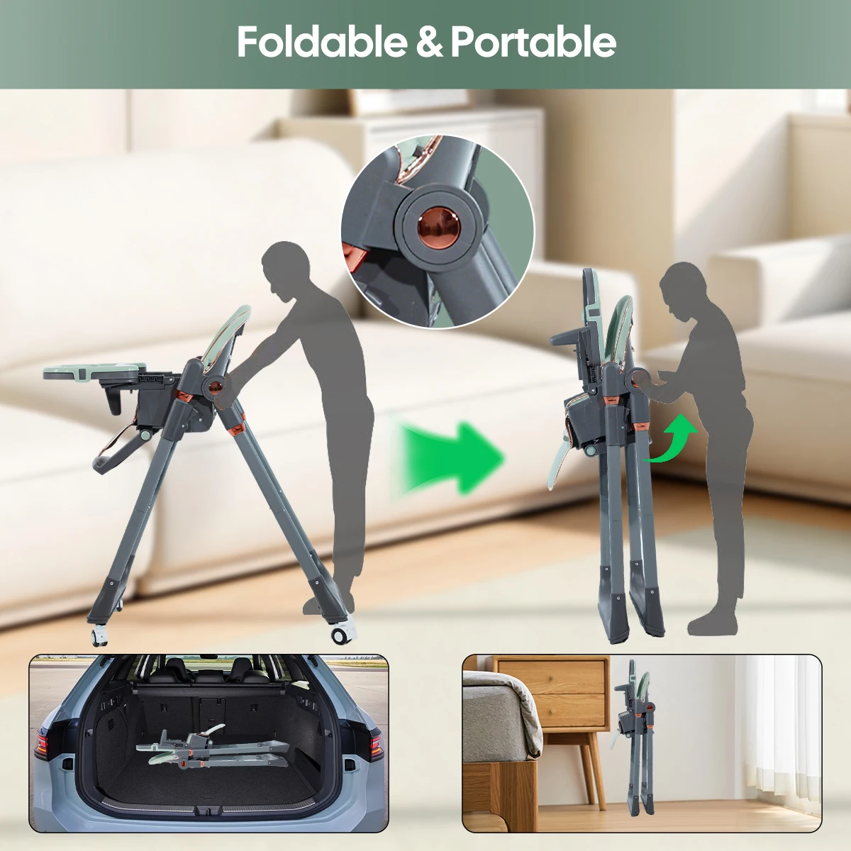 كرسي طعام للأطفال متعدد الوظائف، كرسي مرتفع للأطفال، مناسب للأطفال فوق 6 أشهر، مع أسطوانة، للتخييم في الهواء الطلق #6