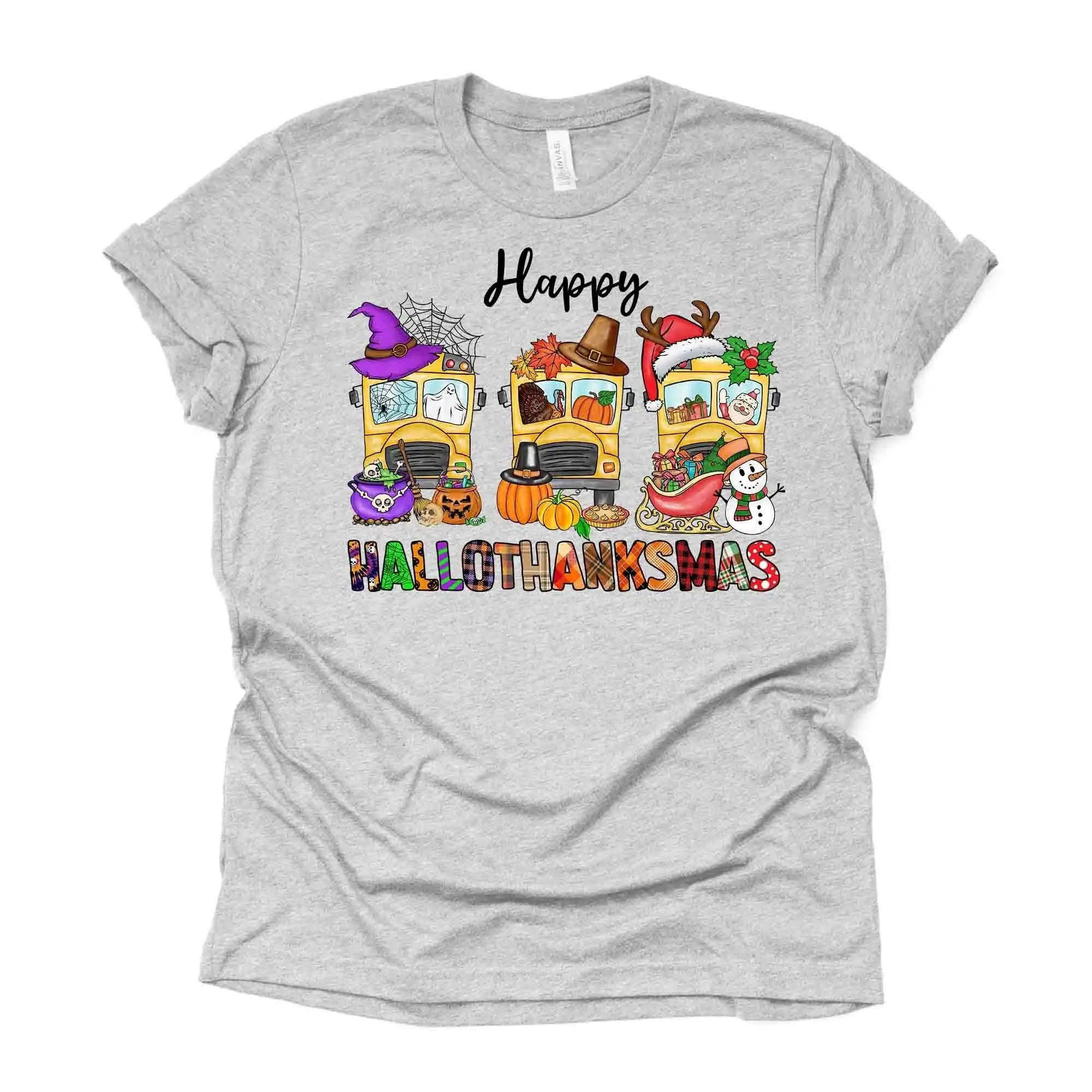 Bus Driver Holiday Happy Hallothanksmas Halloween Thanksgiving And Christmas Design Premium Unisex Shirt 2 Color Choices