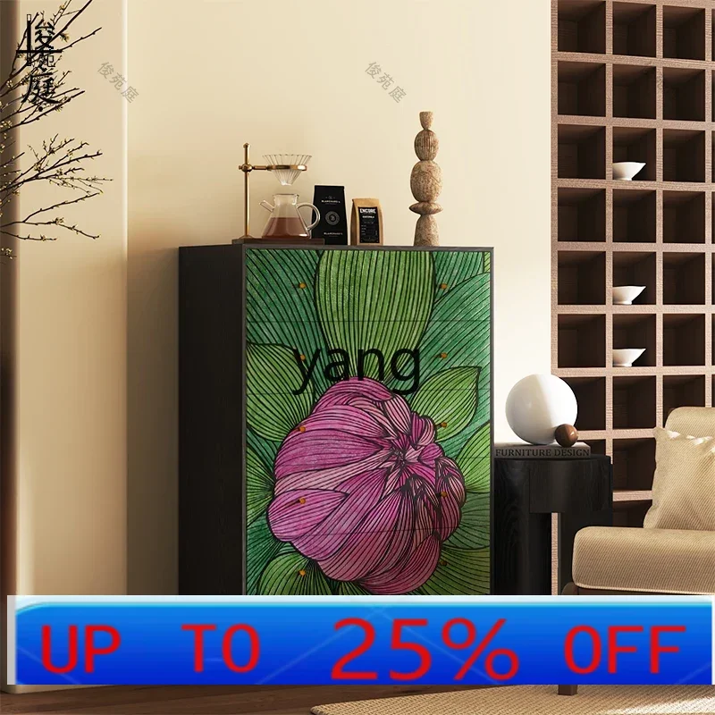 

LTT painted flowers entrance entrance decorative cabinet solid wood chest of drawers living room drawer cabinet