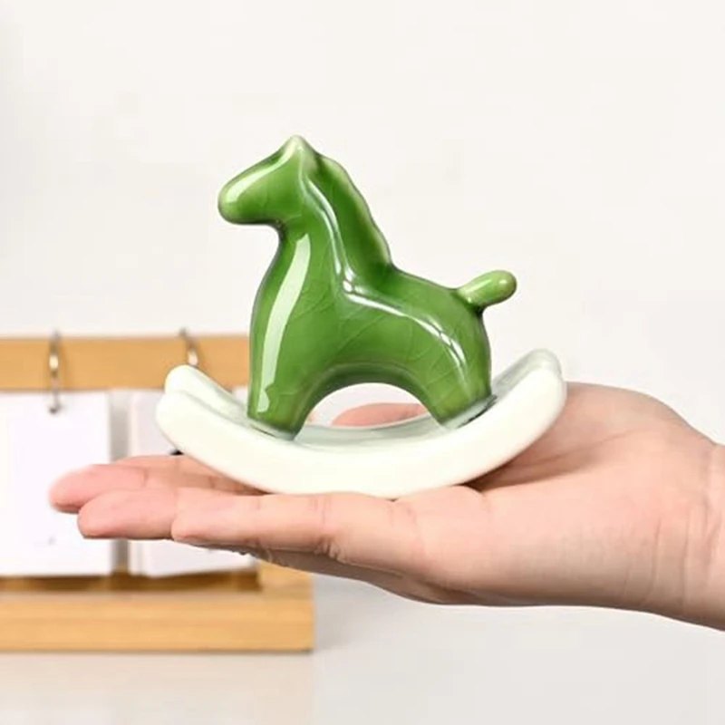 Ceramic Rocking Horse Statue For Home, Modern Art Sculpture For Table Shelf Decor, Aesthetic Figurine Desktop Ornament