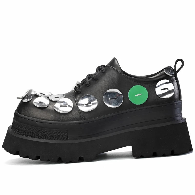 Original Design Thick Soled Height Increasing Shoes for Men's Genuine Leather Ring Buckle Glitter Fashionable Casual Derby Shoes