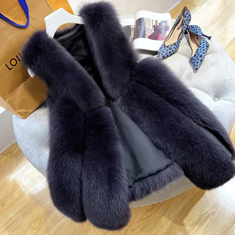 Women's Vests 2024 Winter Fox Fur Coat Oversized Sleeveless Jacket Female Warm  Fashion Casual Artificial   N169