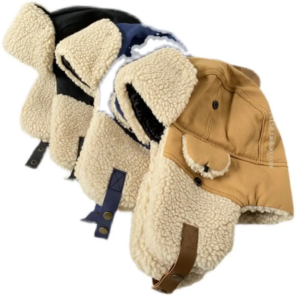 Fashion Winter Pilot Lei Feng Hat Warm Thickened Canvas Hat Cashmere Eye Protection Skiing Hat