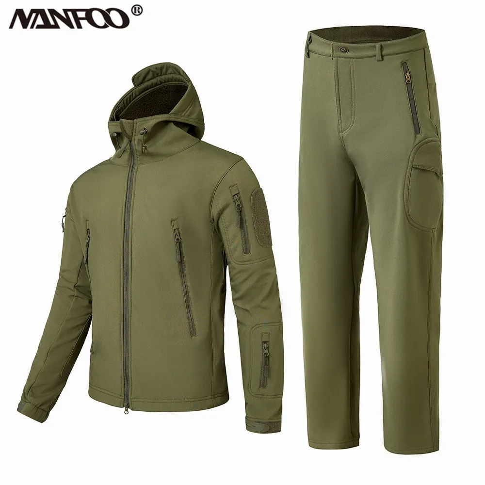

Outdoor Camouflage Softshell Assault Suit Wind-Waterproof Tactical Shooting Hooded Jacket Pants Wear Resistant Climbing Clothes