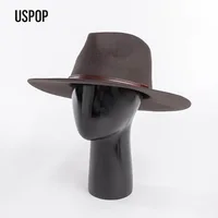 USPOP Fashion Vintage Brown Wool Fedora Hat with Belt for Women Men Autumn Winter Unisex Wide Brim Warm Felt Hat - Image 2