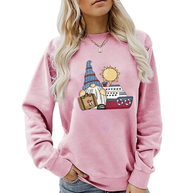 (Qualità A +) nuova moda donna uomo Casual top divertente Cruise Gnome stampato manica lunga tinta unita top larghi felpe con cappuccio cappotto