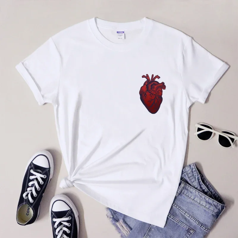 Anatomical Heart Pocket Print T Shirt Women Hipster Nurse Cardiology T-shirt Streetwear Aesthetic Anatomy Graphic Tees Tops 5XL