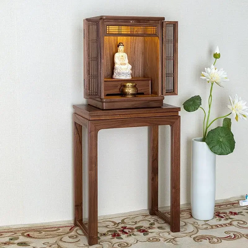 North American black walnut with door shrine wall-mounted, shrine offering table, modern light luxury small God of Wealth