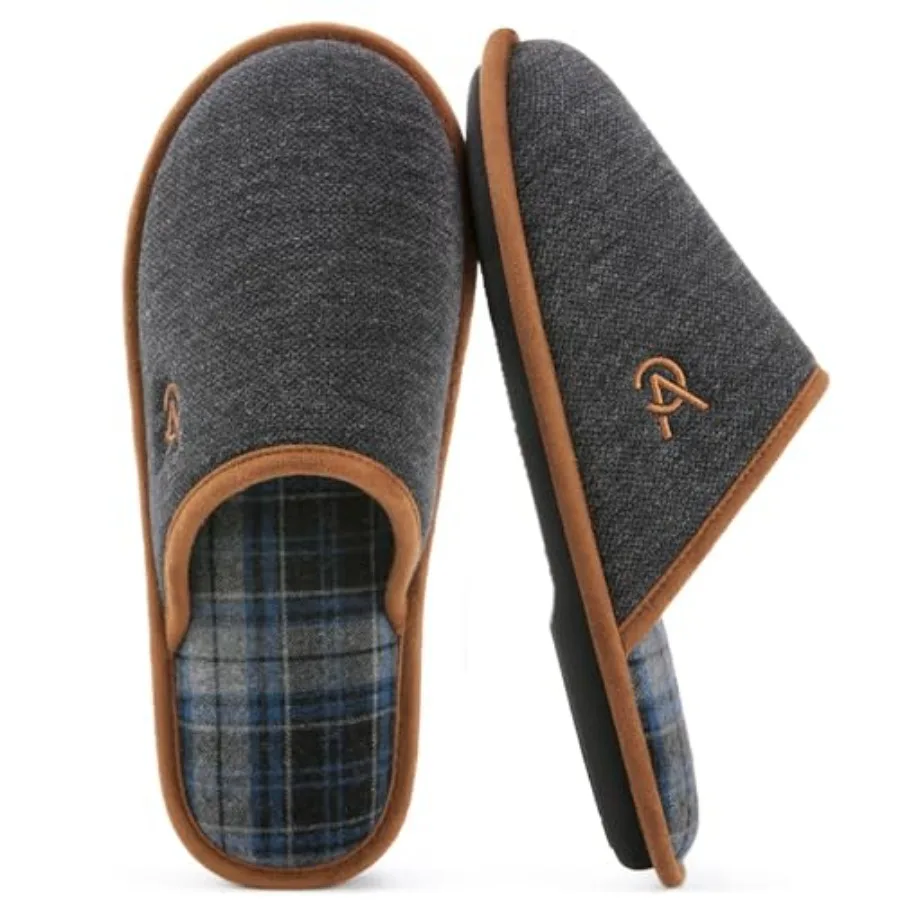 VeraCosy Men's Knitted Scottish Slippers with Soft Memory Foam Non Slip Indoor Rubber Sole soft, comfortable, suitable, Non Sli