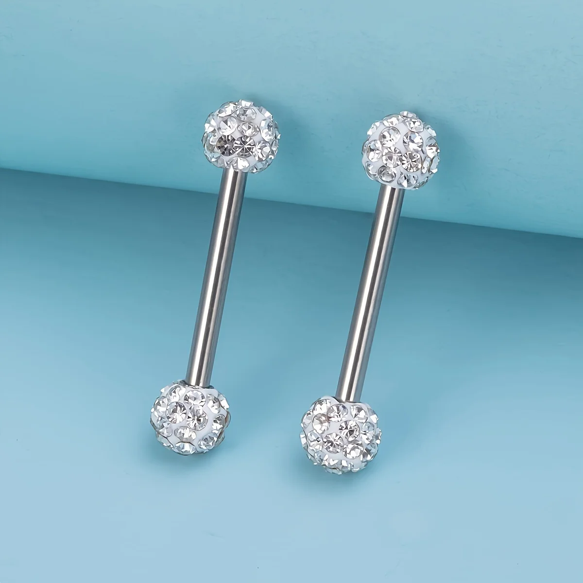 2pcs Bling Rhinestone Tongue Piercings Nipple Barbell 14G Stainless Steel Bar Tongue Rings Stud Piercing jewelry 12/14/16/18mm