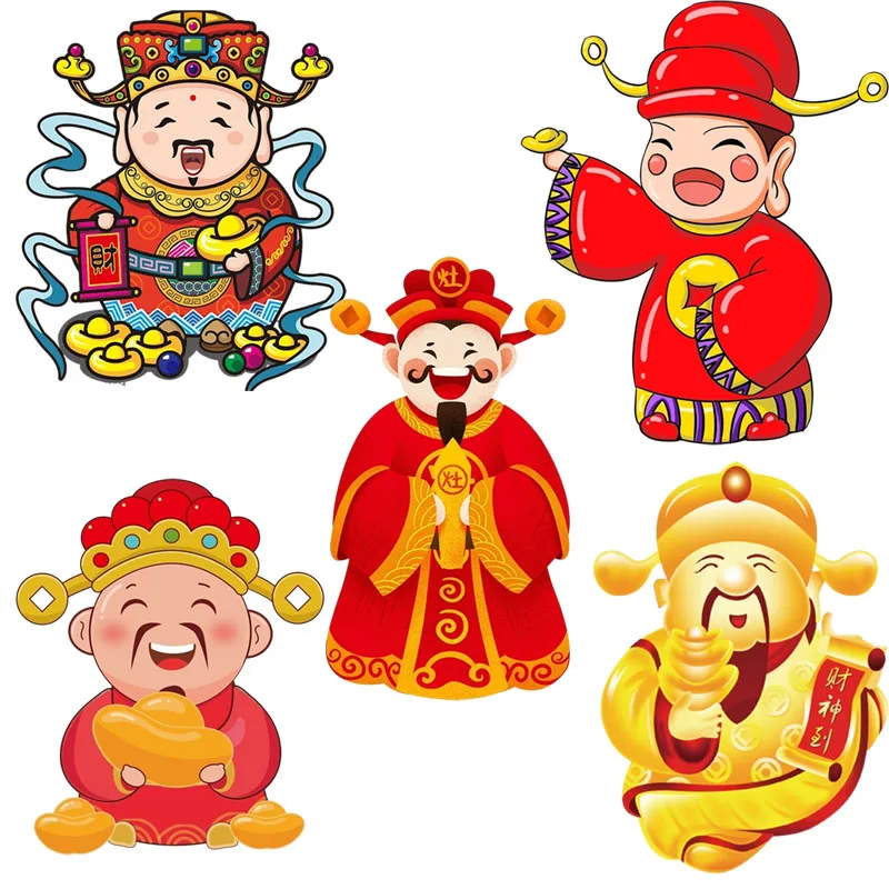 Three Ratels Q13 Traditional God of Wealth cartoon stickers for good luck and blessings IPAD computer decals  car stickers