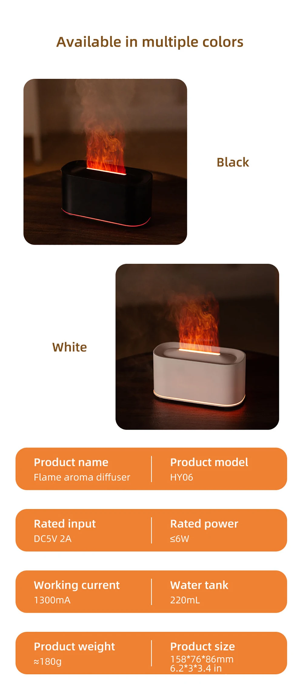 Flammen-Luftbefeuchter, Diffusor für ätherische Öle, 7 Farben, geräuschloser Aromatherapie-Diffusor, 220 ml, Kaltnebel-Luftbefeuchter für Zuhause und Schlafzimmer – Detail 10