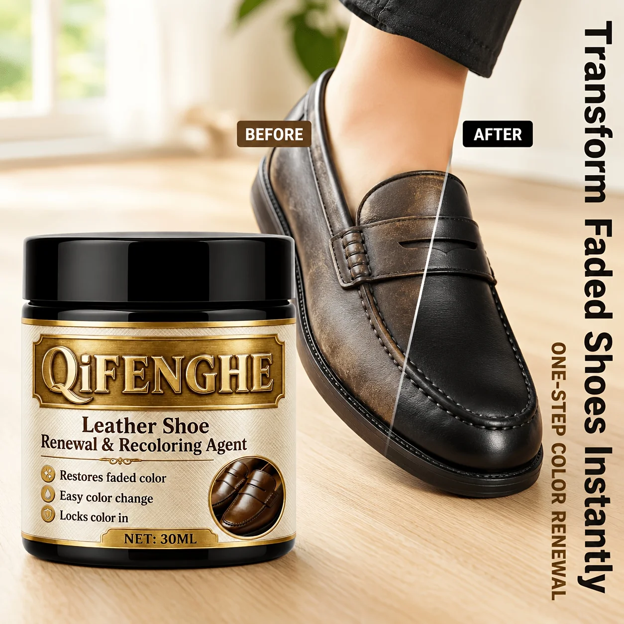 Leather Shoe Renewal Recoloring Polish Dye Cream 1.01oz Portable Applicator Sponge Bottle Restores Faded Color Easy Color Change