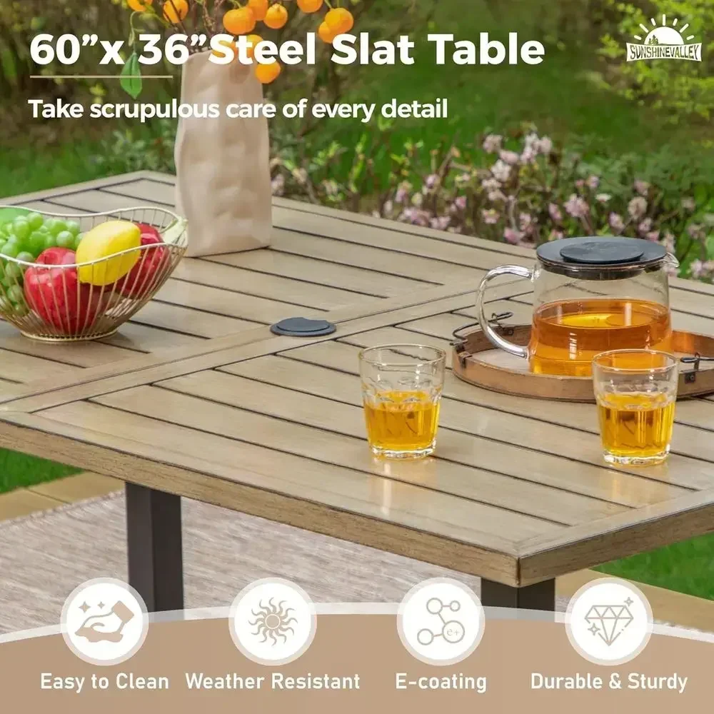 6-Piece Outdoor Dining Set with Metal Table and Chairs, Brown, Suitable for Patio, Lawn, and Deck