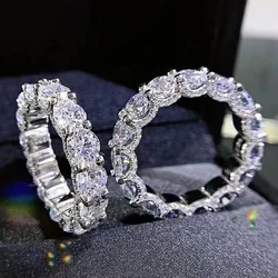 Full Round Moissanite Diamond Ring 100% Real 925 Sterling Silver Party Wedding Band Rings for Women Men Engagement Jewelry