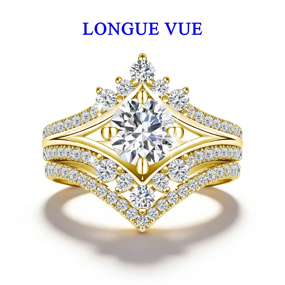 2pcs Bridal Rings Set 14K Gold Filled Stackable Moissanite Engagement Ring for Women Wedding Party Fine Jewelry