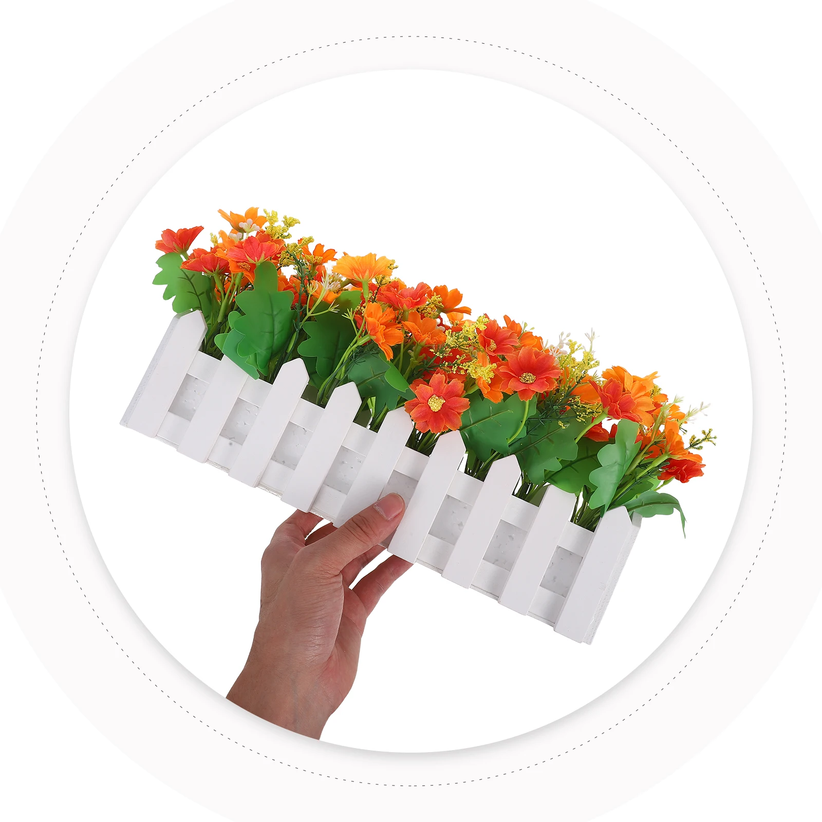 

Artificial Chrysanthemum with Fence Realistic Fake Flowers Plants Outdoor Centerpiece Table Decorations for Outdoors