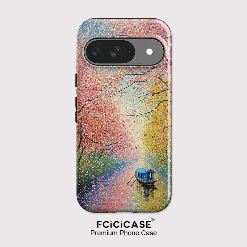 

Fcicicase Colorful Tree Boat Print Phone Case For Google Pixel 10 Pro XL 7A 8A 10A 8 9 Pro Anti-knock Double-layer Fundas