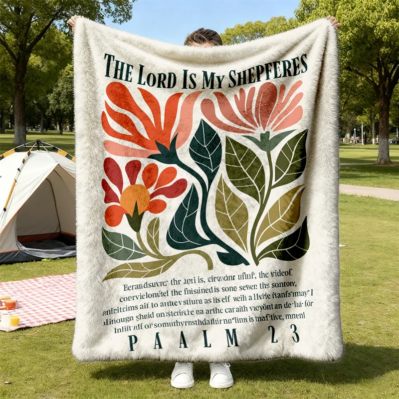 The Lord Is My Shepherd Flannel Blanket, Psalm 23 Flannel Throw, Christian Floral Cozy Blanket, Boho Jesus Warm Blanket