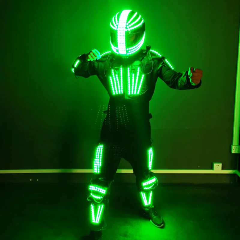 

Luminous Robot Armor Helmet Light LED Costume Men Party Futuristic Clothes Halloween Cosplay Stage Outfit Rave Performance Wear