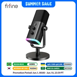 Micrófono dinámico FIFINE USB/XLR con botón de silencio táctil, conector para auriculares, controles de E/S, para mezclador de PC PS5/4, micrófono para juegos Ampligame AM8