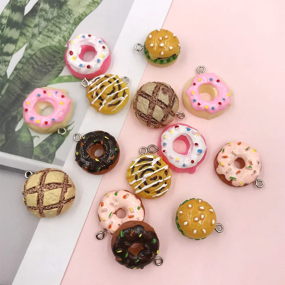 10 Stück Kawaii Donuts Brot Charms Anhänger für DIY Armband Halskette Ohrring Schlüsselanhänger Schmuckherstellung Fake Food Cabochon Dekor