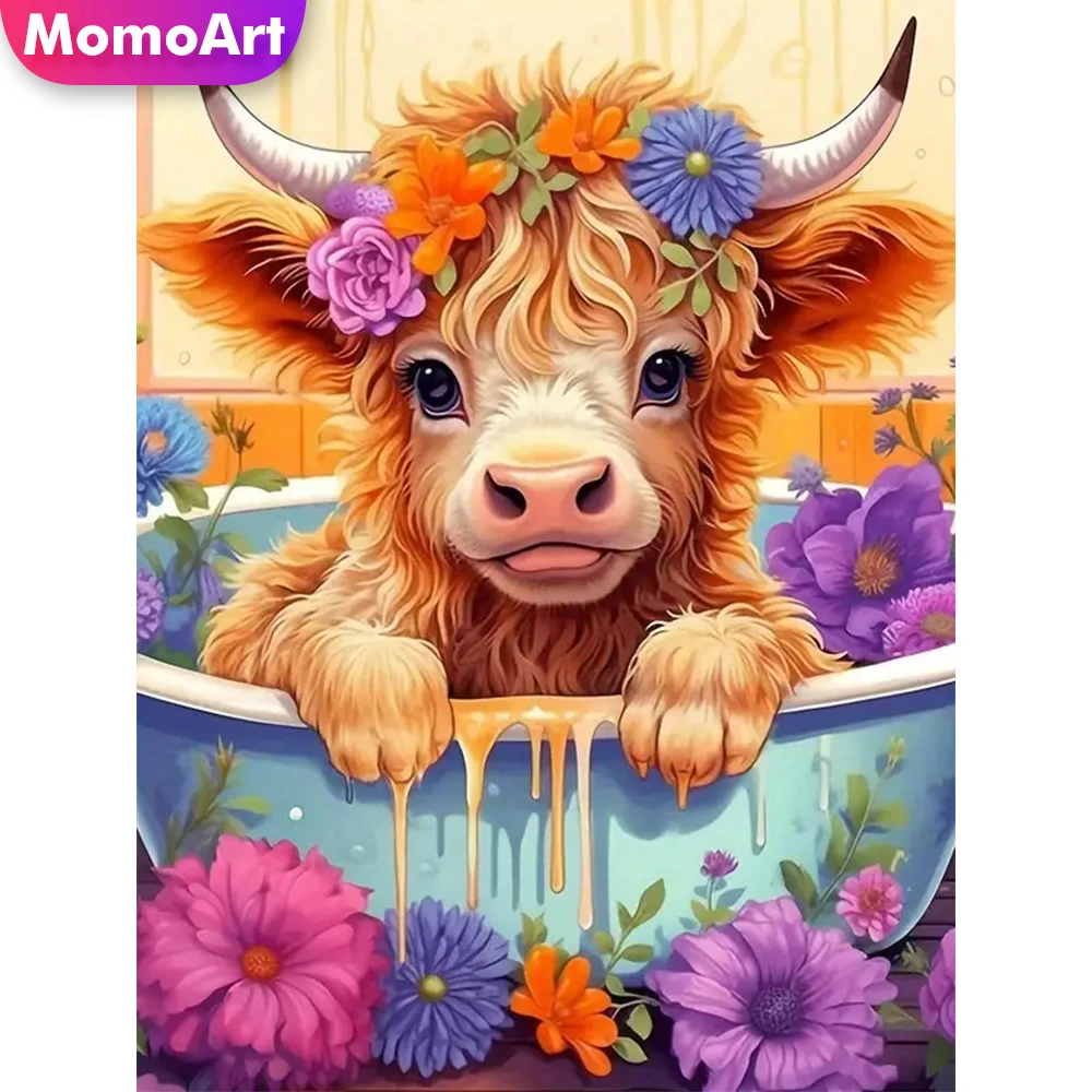 

Набор для алмазной вышивки MomoArt, картина с крупным рогатого скота, мультяшная вышивка, квадратная, Круглая Мозаика, цветок, Набор для творчества, хобби для детей