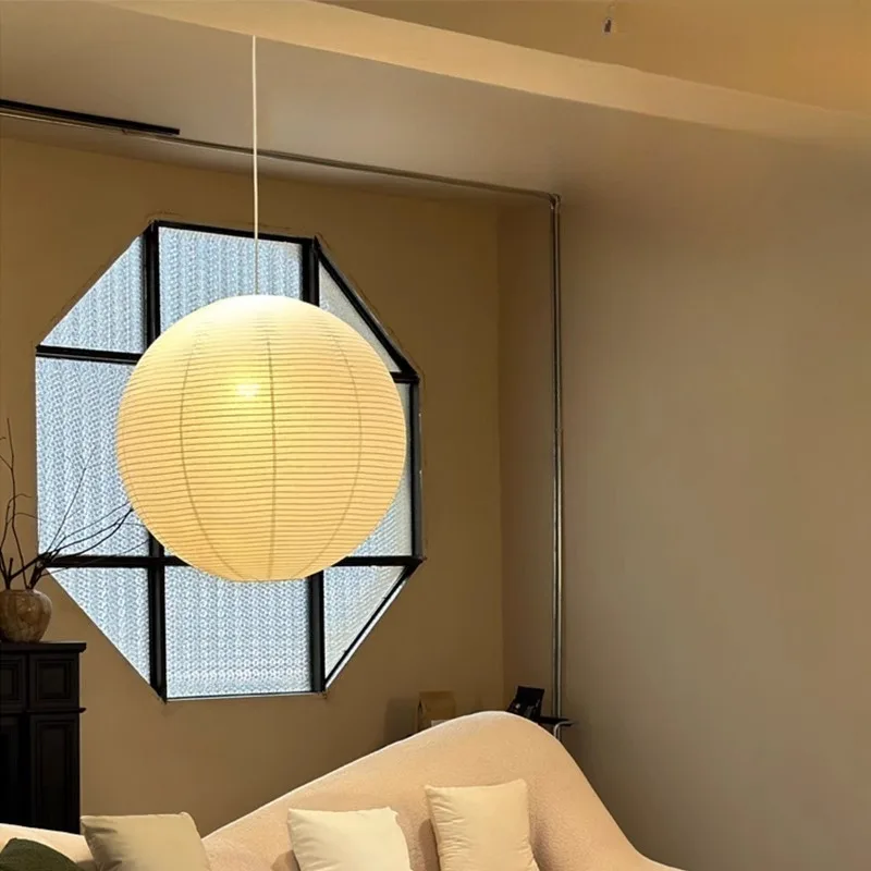 Rotundity Rice Paper Pendant Lights Japanese White Bedroom Living Dining Room Entrance Staircase Paper Hanging Lamps Ornaments